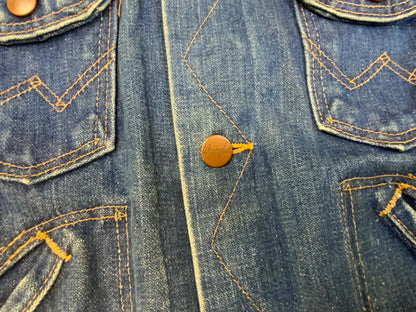 VTG 1970s WRANGLER INDIGO BROKEN TWILL DENIM JACKET DARK BLUE AMAZING FADES XXS