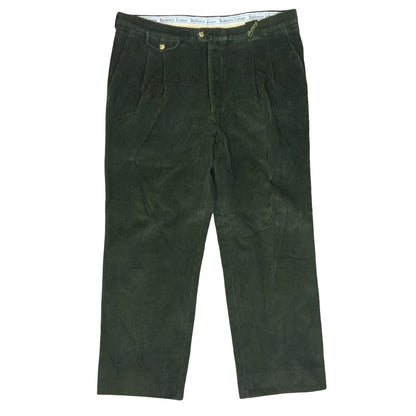 VTG 80s BURBERRYS LEISURE GREEN CORDUROY STRAIGHT-LEG RELAXED TROUSERS 36W 26L