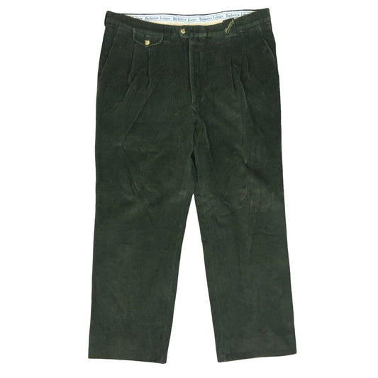 VTG 80s BURBERRYS LEISURE GREEN CORDUROY STRAIGHT-LEG RELAXED TROUSERS 36W 26L