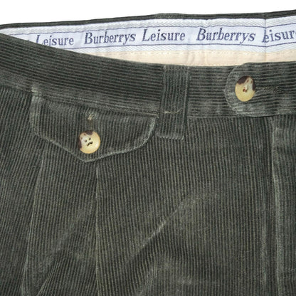 VTG 80s BURBERRYS LEISURE GREEN CORDUROY STRAIGHT-LEG RELAXED TROUSERS 36W 26L