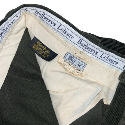 VTG 80s BURBERRYS LEISURE GREEN CORDUROY STRAIGHT-LEG RELAXED TROUSERS 36W 26L