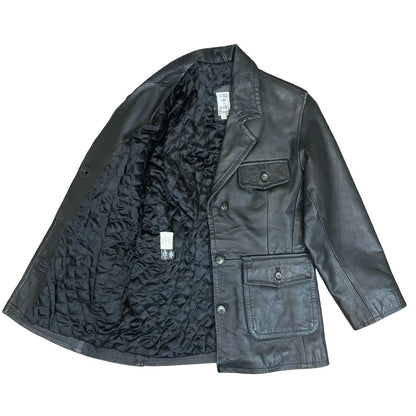 VTG RETRO BOMB BOOGIE SOHO SIDE BLACK QUILT LINED ROCKER LEATHER JACKET UK10/12