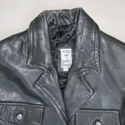 VTG RETRO BOMB BOOGIE SOHO SIDE BLACK QUILT LINED ROCKER LEATHER JACKET UK10/12