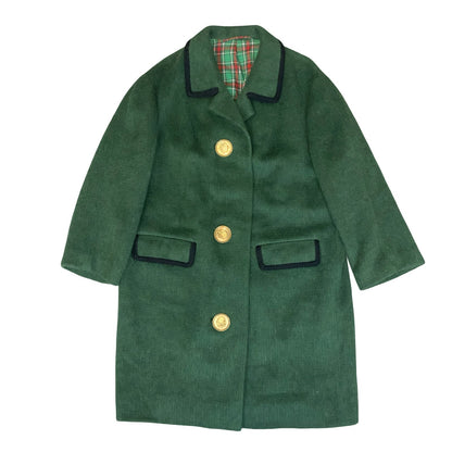 VTG 'HOCK MÜNCHEN' GREEN GERMAN STATEMENT GOLD BUTTON LONG WOOL COAT UK 20