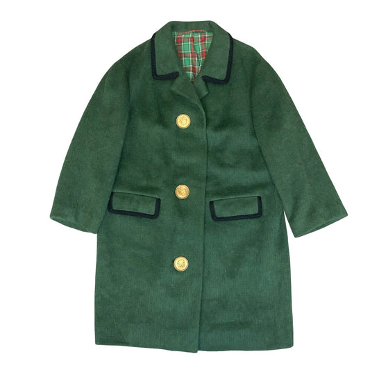 VTG 'HOCK MÜNCHEN' GREEN GERMAN STATEMENT GOLD BUTTON LONG WOOL COAT UK 20