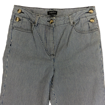 'CAROLL PARIS' STRIPED BLUE WHITE HIGH-WAIST WIDE-LEG DENIM JEANS M 12
