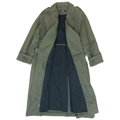 VTG 90s 'HUGO BOSS' ARMY GREEN DOUBLE-BREASTED BELTED MILITARY TRENCH COAT L/XL