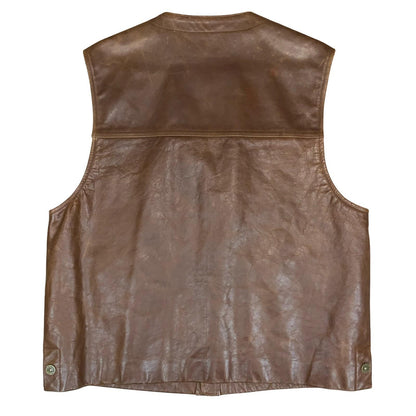 VTG 'TIMBERLAND' WEATHER GEAR BROWN COWHIDE UTILITY WATERPROOF LEATHER VEST M/L