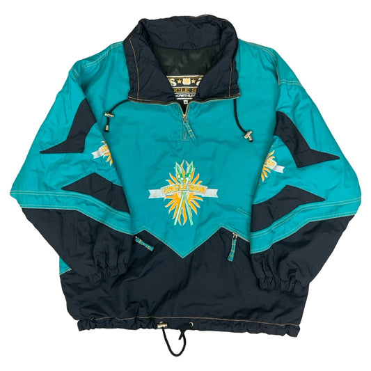 VTG 80s 90s 'UNCLE SAM' SNOWDRAGON TEAL GREEN BLACK COLOUR-BLOCK WINDBREAKER 2XL