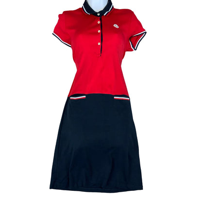 VTG 90s 'MONCLER' RED NAVY BLUE POLO COLLAR DESIGNER TENNIS SHIRT DRESS UK10