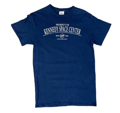 VTG 90s KENNEDY SPACE CENTRE NAVY BLUE DELTA PRO WEIGHT T SHIRT XS