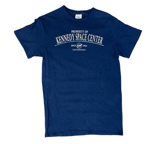 VTG 90s KENNEDY SPACE CENTRE NAVY BLUE DELTA PRO WEIGHT T SHIRT XS