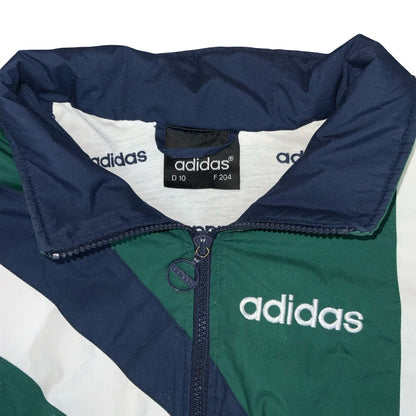 VTG 90s 'ADIDAS' BLUE GREEN WHITE V-DESIGN 3 STRIPE WARM-UP WINDBREAKER 3XL
