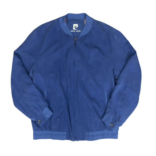 VTG 'PIERRE CARDIN' BLUE SILK ZIP-UP LINED SOFT CASUAL DESIGN BOMBER JACKET 2XL