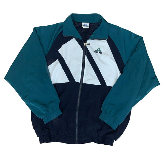 VTG 90s 'ADIDAS' GREEN BLUE WHITE ZIP-UP 3 STRIPE LOGO WARM-UP TRACK JACKET L/XL