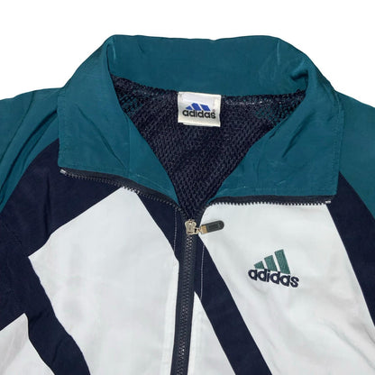 VTG 90s 'ADIDAS' GREEN BLUE WHITE ZIP-UP 3 STRIPE LOGO WARM-UP TRACK JACKET L/XL