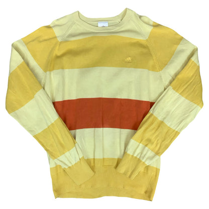 VTG 90s 'ADIDAS' YELLOW ORANGE STRIPE PULLOVER CASUAL COTTON KNIT JUMPER L