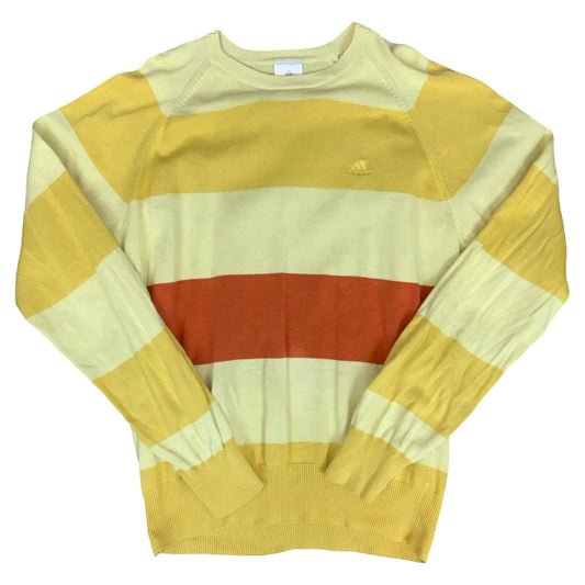 VTG 90s 'ADIDAS' YELLOW ORANGE STRIPE PULLOVER CASUAL COTTON KNIT JUMPER L