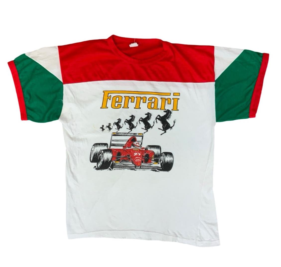 VTG 80s 90s ITALIAN FERRARI F1 T SHIRT FORMULA 1 RACING CAR ITALY FLAG S/M