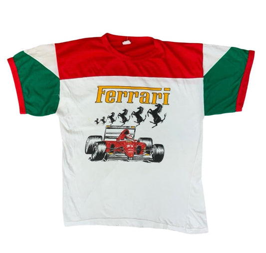 VTG 80s 90s ITALIAN FERRARI F1 T SHIRT FORMULA 1 RACING CAR ITALY FLAG S/M