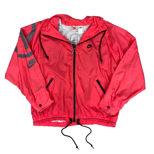 RARE 90s 'NIKE' RED GRAPHIC PRINT GREY LINING STREETWEAR CASUAL WINDBREAKER 2XL