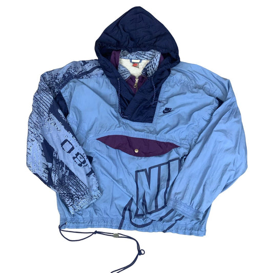VTG 80s 'NIKE' BLUE PURPLE 1/4 ZIP PULLOVER HOODED TRACK JACKET WINDBREAKER 2XL