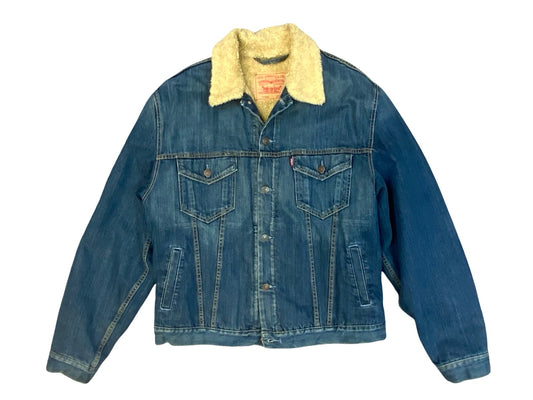 VTG LEVIS 71550 SHERPA LINED TYPE 3 TRUCKER DENIM JACKET DARK BLUE LARGE