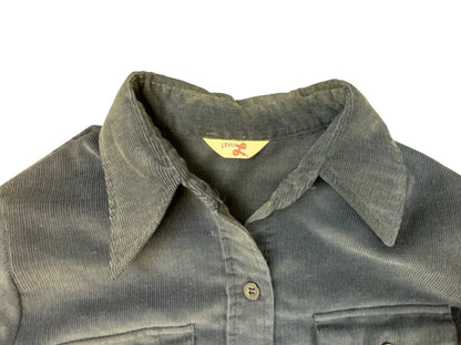 RARE VTG 1970s BIG E LEVIS CORDUROY SHIRT BIG DAGGER COLLAR NAVY BLUE M