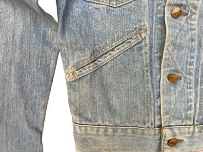 VTG 1970s WRANGLER BROKEN TWILL DENIM JACKET NICE LIGHT BLUE FADES XS