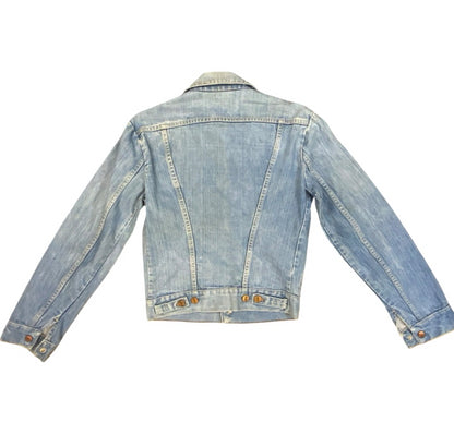 VTG 1970s WRANGLER BROKEN TWILL DENIM JACKET NICE LIGHT BLUE FADES XS