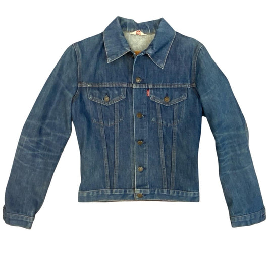 VTG 70s LEVIS TYPE 3 TRUCKER DENIM JACKET DARK BLUE LOVELY WEAR & WHISKERING XS