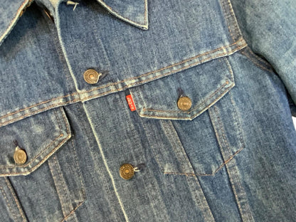VTG 70s LEVIS TYPE 3 TRUCKER DENIM JACKET DARK BLUE LOVELY WEAR & WHISKERING XS