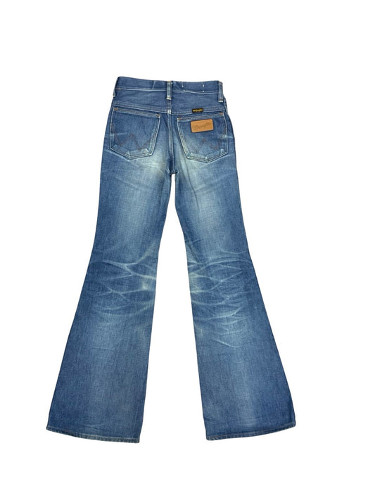 VTG 70s WRANGLER BLUEBELL FLARED JEANS FLARES FADES & WHISKERING 24”W 32”L