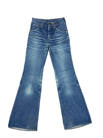 VTG 70s WRANGLER BLUEBELL FLARED JEANS FLARES FADES & WHISKERING 24”W 32”L