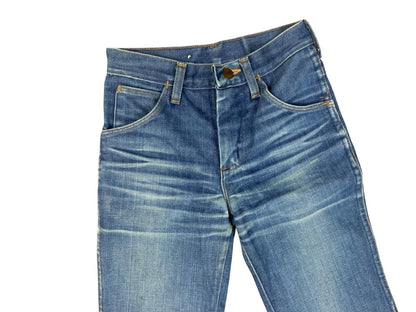 VTG 70s WRANGLER BLUEBELL FLARED JEANS FLARES FADES & WHISKERING 24”W 32”L