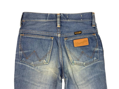 VTG 70s WRANGLER BLUEBELL FLARED JEANS FLARES FADES & WHISKERING 24”W 32”L