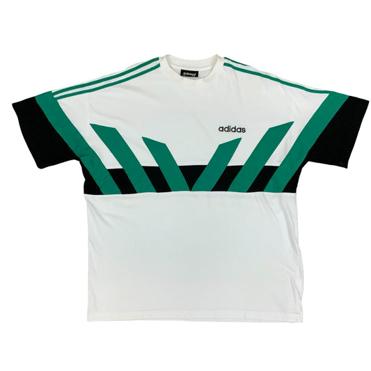 Vintage 1990s Adidas White Green Black Colour Block Football T-Shirt XL