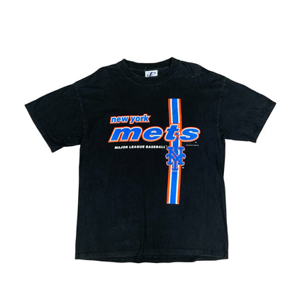 Vintage 1999 Logo Athletic New York Mets MLB Black Graphic T-Shirt Large