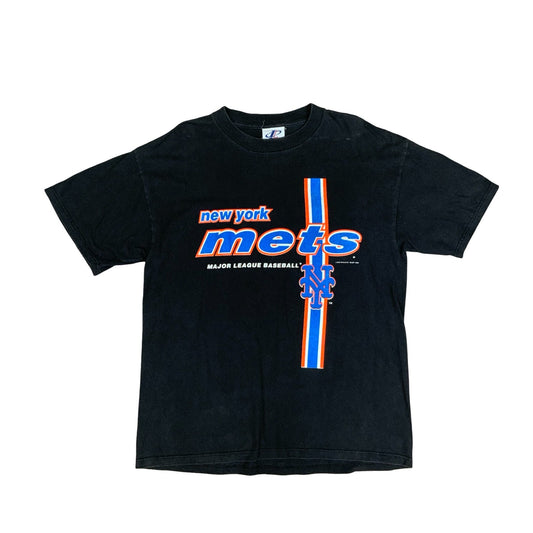 Vintage 1999 Logo Athletic New York Mets MLB Black Graphic T-Shirt Large