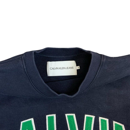 Calvin Klein CK Jeans Black Big Spell-Out Embroidered Crewneck Sweater Small