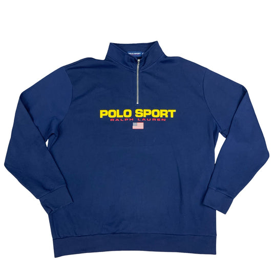 Vintage Polo Sport Ralph Lauren Navy Spell-Out 1/4 Zip Sweatshirt Pull Over 3XL