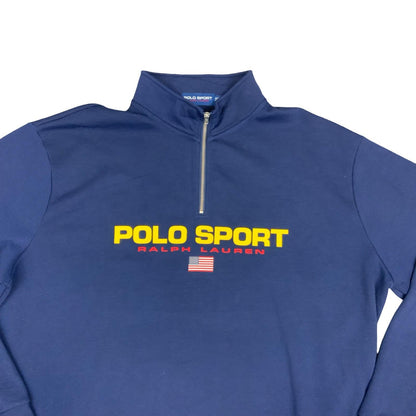 Vintage Polo Sport Ralph Lauren Navy Spell-Out 1/4 Zip Sweatshirt Pull Over 3XL
