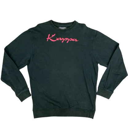 Vintage 90s Kappa Black Embroidered Spell-Out Logo Sweater Crewneck Jumper XL