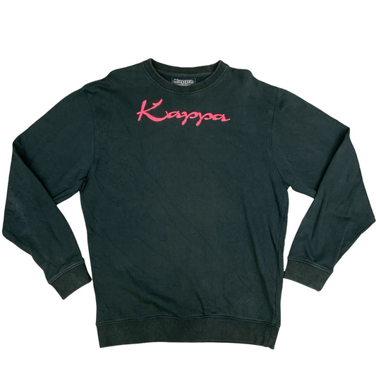 Vintage 90s Kappa Black Embroidered Spell-Out Logo Sweater Crewneck Jumper XL