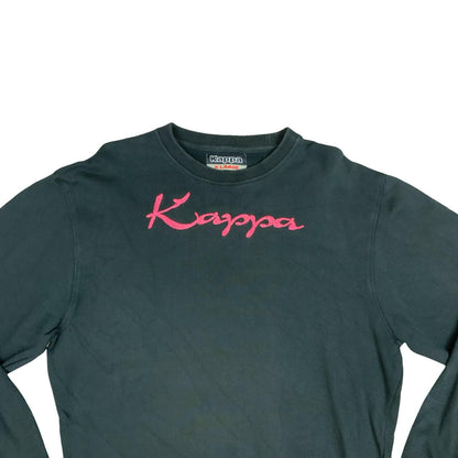 Vintage 90s Kappa Black Embroidered Spell-Out Logo Sweater Crewneck Jumper XL