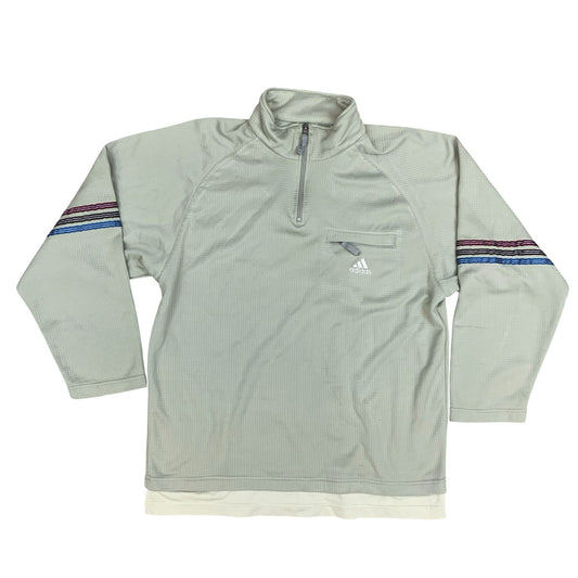 Vintage 90s Adidas Beige 1/4 Zip Crewneck Sweater Jumper Medium