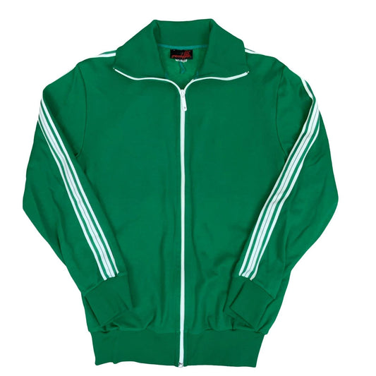 VTG 70s 80s 'GRASSHOPPERS' GREEN WHITE STRIPED TRAINING TRACK JACKET L