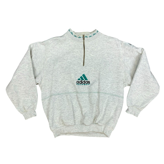 Vintage 1990s Adidas Equipment 1/4 Zip Grey Crewneck Sweater Jumper Medium