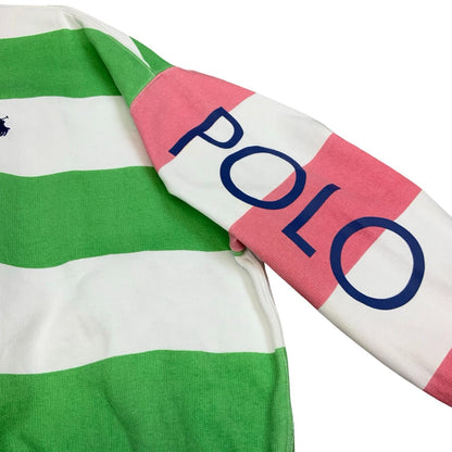 Y2K Polo Ralph Lauren Womens Striped Blue Green Pink Sweat Crewneck Jumper Lrg