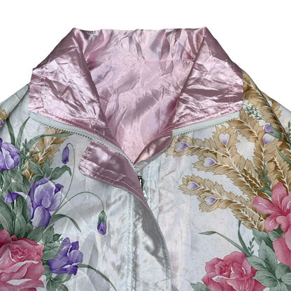 VTG 80s 90s PINK WHITE FLORAL PATTERNED REVERSIBLE BOMBER SHELL JACKET XL